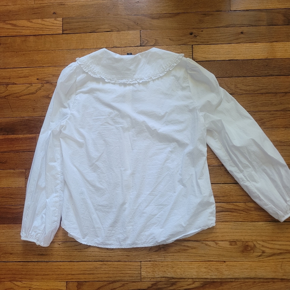 J. Crew White Ruffled Peter Pan Collar Button-Front Blouse - Picture 3 of 5